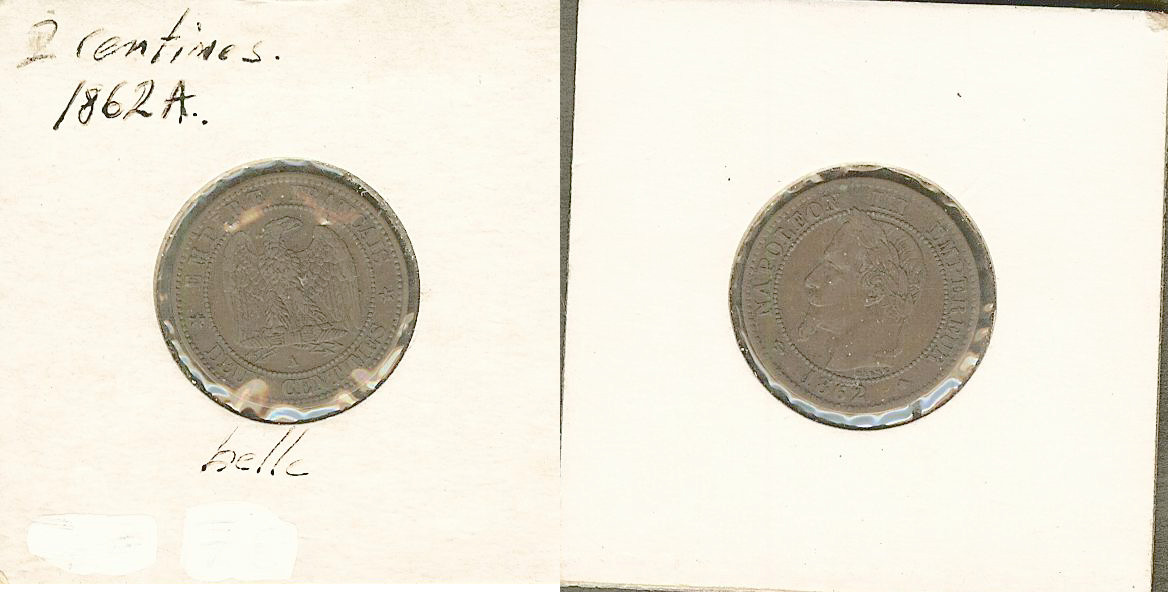 2 centimes Napoleon III 1862A gEF